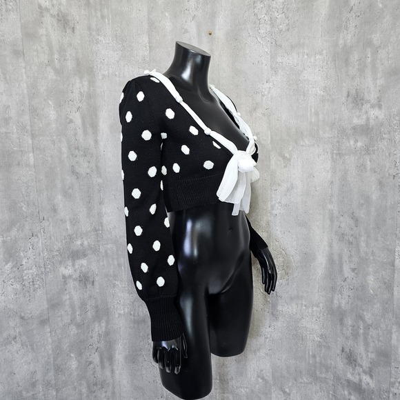 Beulah Polka Dot Bow Front Knit Crop Top Sweater Coquette Balletcore Kpop Lolita - Picture 5 of 9